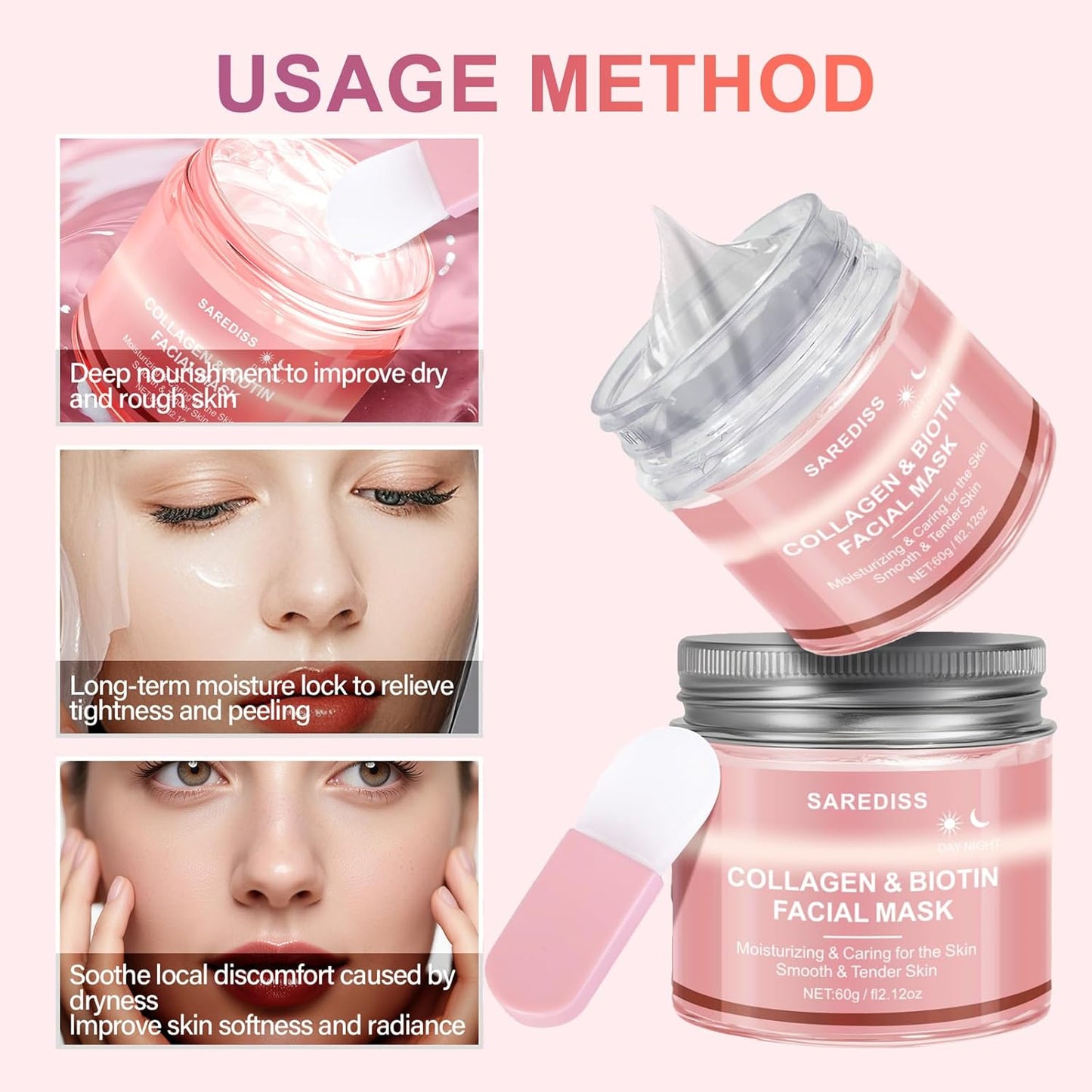 Collagen Night Wrapping Mask Peel-Off Overnight Collagen Face Mask - Deeply Hydrates & Firming & Glowy - Reduce Sagging & Wrinkle for Glowing Skin 2.12 Fl.Oz with Mask Applicator