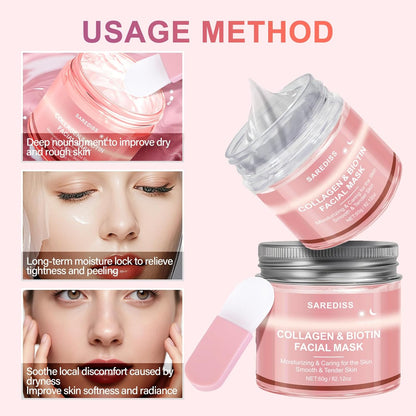 Collagen Night Wrapping Mask Peel-Off Overnight Collagen Face Mask - Deeply Hydrates & Firming & Glowy - Reduce Sagging & Wrinkle for Glowing Skin 2.12 Fl.Oz with Mask Applicator