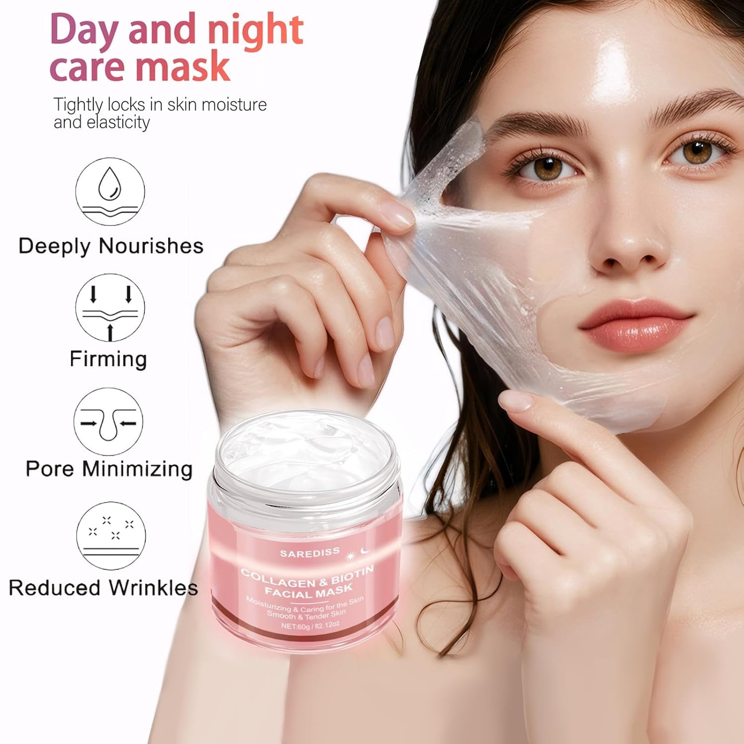 Collagen Night Wrapping Mask Peel-Off Overnight Collagen Face Mask - Deeply Hydrates & Firming & Glowy - Reduce Sagging & Wrinkle for Glowing Skin 2.12 Fl.Oz with Mask Applicator